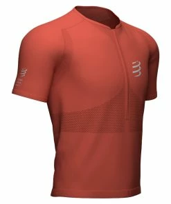 Compressport - Trail Men's Half-Zip Fitted Short-Sleeve Top - Red Clay