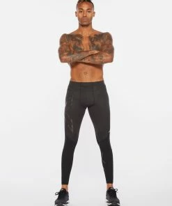 2XU - Men's Wind Defence Compression Tights - Black/Striped Silver Reflective - Autumn/Winter