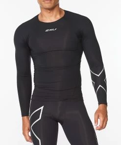 2XU - Core Men's Long-Sleeve Compression Top - Black/Silver - 2023