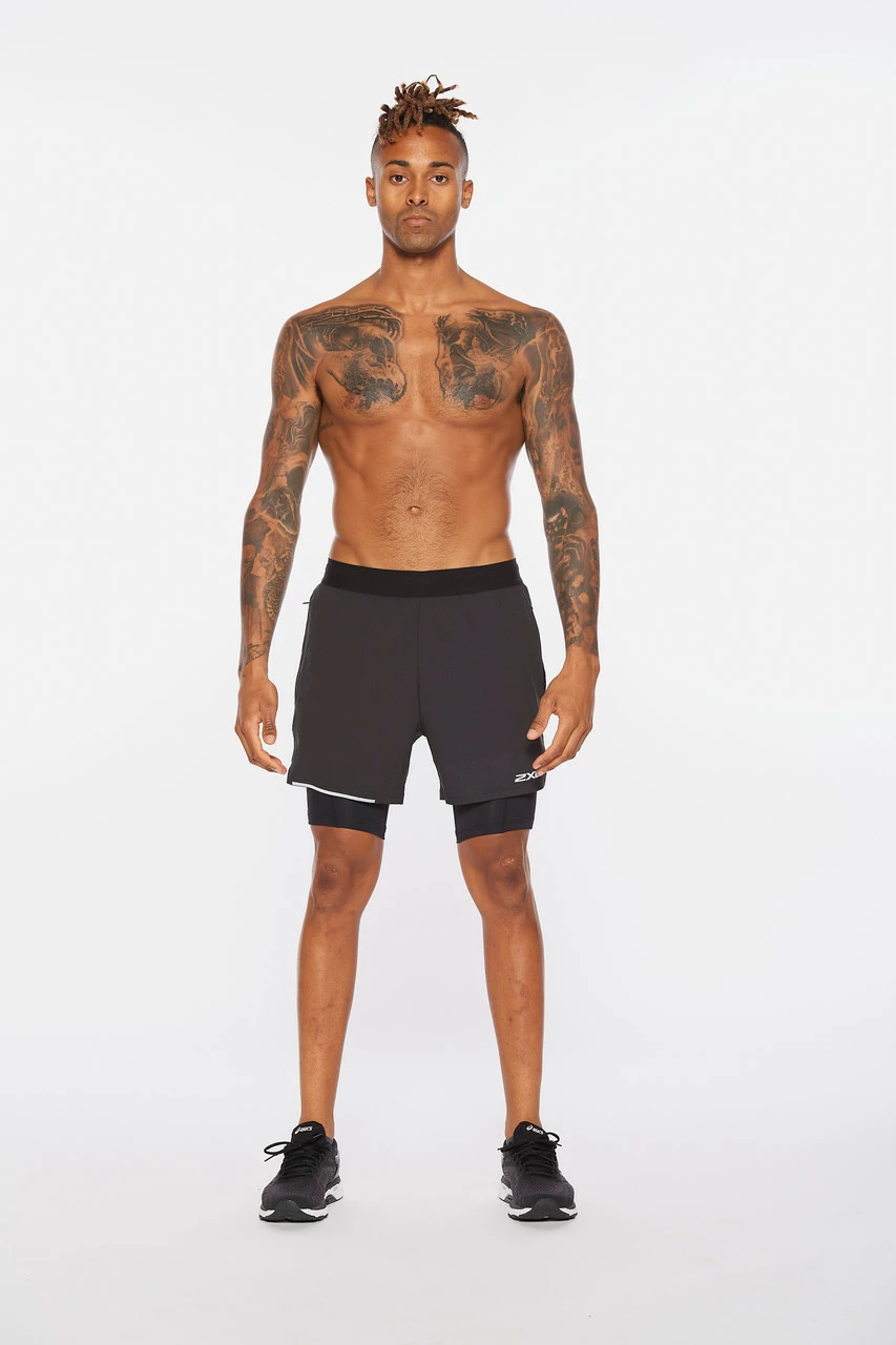 2XU - Aero Men's 2-In-1 7in Shorts - Black/Silver Reflective - 2023 - Image 5