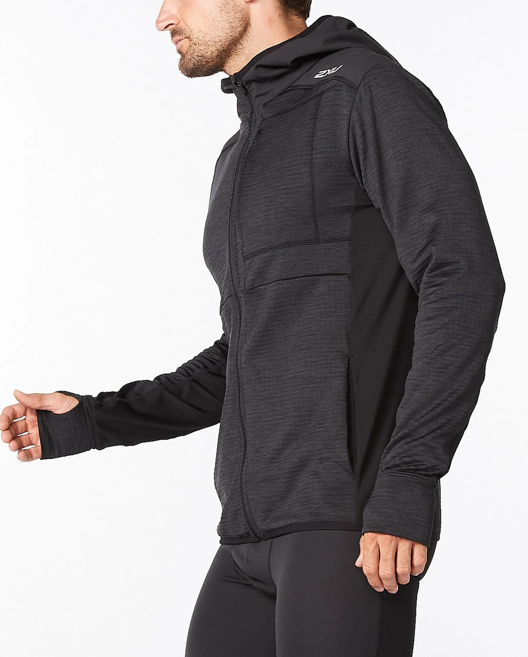 2XU - Ignition Hooded Mid-Layer - Men's - Black/Silver Reflective - Image 2