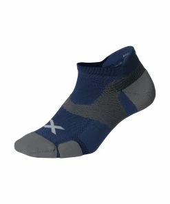 2XU - Vectr Cushion No Show Socks - Unisex - Blue Steel/Grey - 2023