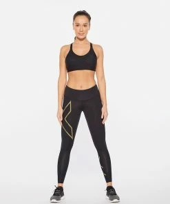 2XU - Light Speed Women's Mid-Rise Compression Tights - Black/Gold Reflective