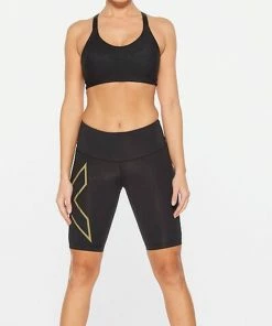 2XU - Light Speed Mid-Rise Women's Compression Shorts - Black/Gold Reflective - 2023