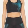 2XU - ACTIVE Women's Medium Impact Crop Top - Black/Teal Chrome Lines