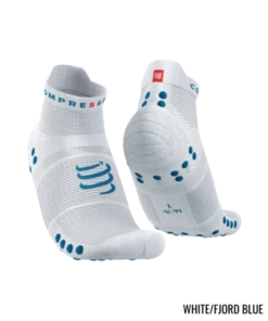 Compressport - Pro Racing Socks V4.0 Run Low - Unisex - White/Fjord Blue